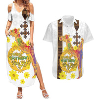 Happy Eritrea New Year Couples Matching Summer Maxi Dress and Hawaiian Shirt Adey Abeba Flower With Habesha Tilet Pattern - Wonder Print Shop