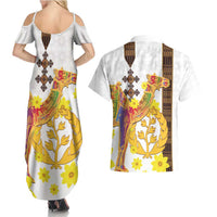 Happy Eritrea New Year Couples Matching Summer Maxi Dress and Hawaiian Shirt Adey Abeba Flower With Habesha Tilet Pattern - Wonder Print Shop