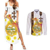 Happy Eritrea New Year Couples Matching Summer Maxi Dress and Long Sleeve Button Shirt Adey Abeba Flower With Habesha Tilet Pattern - Wonder Print Shop