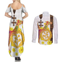 Happy Eritrea New Year Couples Matching Summer Maxi Dress and Long Sleeve Button Shirt Adey Abeba Flower With Habesha Tilet Pattern - Wonder Print Shop