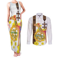 Happy Eritrea New Year Couples Matching Tank Maxi Dress and Long Sleeve Button Shirt Adey Abeba Flower With Habesha Tilet Pattern - Wonder Print Shop