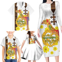 Happy Eritrea New Year Family Matching Long Sleeve Bodycon Dress and Hawaiian Shirt Adey Abeba Flower With Habesha Tilet Pattern - Wonder Print Shop