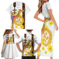 Happy Eritrea New Year Family Matching Short Sleeve Bodycon Dress and Hawaiian Shirt Adey Abeba Flower With Habesha Tilet Pattern - Wonder Print Shop