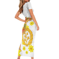 Happy Eritrea New Year Family Matching Short Sleeve Bodycon Dress and Hawaiian Shirt Adey Abeba Flower With Habesha Tilet Pattern - Wonder Print Shop