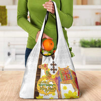Happy Eritrea New Year Grocery Bag Adey Abeba Flower With Habesha Tilet Pattern - Wonder Print Shop
