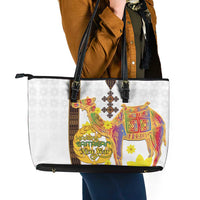 Happy Eritrea New Year Leather Tote Bag Adey Abeba Flower With Habesha Tilet Pattern - Wonder Print Shop