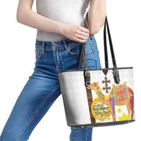 Happy Eritrea New Year Leather Tote Bag Adey Abeba Flower With Habesha Tilet Pattern - Wonder Print Shop