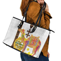 Happy Eritrea New Year Leather Tote Bag Adey Abeba Flower With Habesha Tilet Pattern - Wonder Print Shop