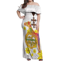 Happy Eritrea New Year Off Shoulder Maxi Dress Adey Abeba Flower With Habesha Tilet Pattern - Wonder Print Shop