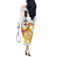 Happy Eritrea New Year Off The Shoulder Long Sleeve Dress Adey Abeba Flower With Habesha Tilet Pattern - Wonder Print Shop
