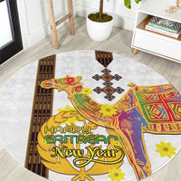 Happy Eritrea New Year Round Carpet Adey Abeba Flower With Habesha Tilet Pattern - Wonder Print Shop