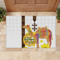 Happy Eritrea New Year Rubber Doormat Adey Abeba Flower With Habesha Tilet Pattern - Wonder Print Shop