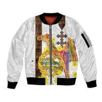 Happy Eritrea New Year Sleeve Zip Bomber Jacket Adey Abeba Flower With Habesha Tilet Pattern - Wonder Print Shop