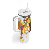 Happy Eritrea New Year Tumbler With Handle Adey Abeba Flower With Habesha Tilet Pattern - Wonder Print Shop