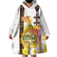 Happy Eritrea New Year Wearable Blanket Hoodie Adey Abeba Flower With Habesha Tilet Pattern - Wonder Print Shop