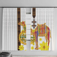 Happy Eritrea New Year Window Curtain Adey Abeba Flower With Habesha Tilet Pattern - Wonder Print Shop