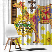 Happy Eritrea New Year Window Curtain Adey Abeba Flower With Habesha Tilet Pattern - Wonder Print Shop