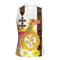 Happy Eritrea New Year Women Sleeveless Polo Shirt Adey Abeba Flower With Habesha Tilet Pattern - Wonder Print Shop