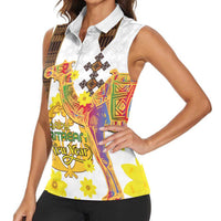 Happy Eritrea New Year Women Sleeveless Polo Shirt Adey Abeba Flower With Habesha Tilet Pattern - Wonder Print Shop