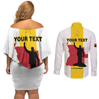 Personalized Angola National Heroes Day Couples Matching Off Shoulder Short Dress and Long Sleeve Button Shirt Agostinho Neto With Map - Wonder Print Shop