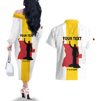 Personalized Angola National Heroes Day Couples Matching Off The Shoulder Long Sleeve Dress and Hawaiian Shirt Agostinho Neto With Map - Wonder Print Shop