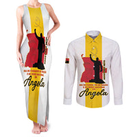 Personalized Angola National Heroes Day Couples Matching Tank Maxi Dress and Long Sleeve Button Shirt Agostinho Neto With Map - Wonder Print Shop