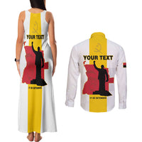 Personalized Angola National Heroes Day Couples Matching Tank Maxi Dress and Long Sleeve Button Shirt Agostinho Neto With Map - Wonder Print Shop