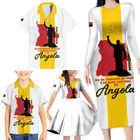 Personalized Angola National Heroes Day Family Matching Long Sleeve Bodycon Dress and Hawaiian Shirt Agostinho Neto With Map - Wonder Print Shop