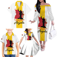 Personalized Angola National Heroes Day Family Matching Off The Shoulder Long Sleeve Dress and Hawaiian Shirt Agostinho Neto With Map - Wonder Print Shop