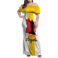 Personalized Angola National Heroes Day Family Matching Off Shoulder Maxi Dress and Hawaiian Shirt Agostinho Neto With Map - Wonder Print Shop