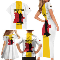 Personalized Angola National Heroes Day Family Matching Short Sleeve Bodycon Dress and Hawaiian Shirt Agostinho Neto With Map - Wonder Print Shop