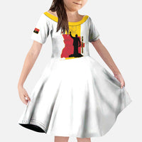 Personalized Angola National Heroes Day Kid Short Sleeve Dress Agostinho Neto With Map - Wonder Print Shop