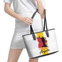 Angola National Heroes Day Leather Tote Bag Agostinho Neto With Map - Wonder Print Shop