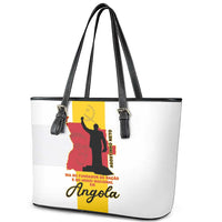 Angola National Heroes Day Leather Tote Bag Agostinho Neto With Map - Wonder Print Shop