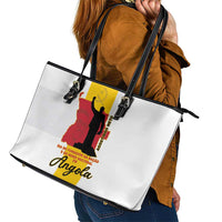 Angola National Heroes Day Leather Tote Bag Agostinho Neto With Map - Wonder Print Shop