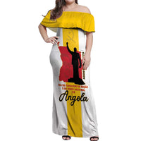 Personalized Angola National Heroes Day Off Shoulder Maxi Dress Agostinho Neto With Map - Wonder Print Shop