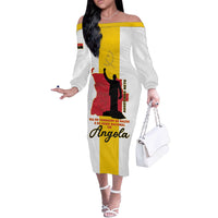 Personalized Angola National Heroes Day Off The Shoulder Long Sleeve Dress Agostinho Neto With Map - Wonder Print Shop