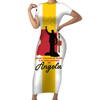Personalized Angola National Heroes Day Short Sleeve Bodycon Dress Agostinho Neto With Map - Wonder Print Shop