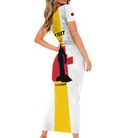 Personalized Angola National Heroes Day Short Sleeve Bodycon Dress Agostinho Neto With Map - Wonder Print Shop