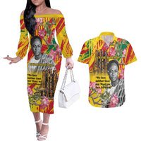 Personalized Ghana Kwame Nkrumah Memorial Day Couples Matching Off The Shoulder Long Sleeve Dress and Hawaiian Shirt With Mausoleum - Wonder Print Shop
