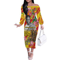 Personalized Ghana Kwame Nkrumah Memorial Day Off The Shoulder Long Sleeve Dress With Mausoleum - Wonder Print Shop