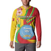 Personalized Mali Independence Day Button Sweatshirt Coat Of Arms With Hibiscus Sabdariffa - Wonder Print Shop