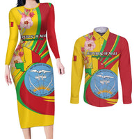 Personalized Mali Independence Day Couples Matching Long Sleeve Bodycon Dress and Long Sleeve Button Shirt Coat Of Arms With Hibiscus Sabdariffa - Wonder Print Shop
