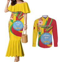 Personalized Mali Independence Day Couples Matching Mermaid Dress and Long Sleeve Button Shirt Coat Of Arms With Hibiscus Sabdariffa - Wonder Print Shop