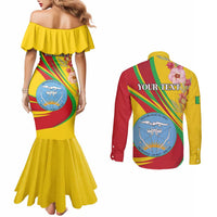Personalized Mali Independence Day Couples Matching Mermaid Dress and Long Sleeve Button Shirt Coat Of Arms With Hibiscus Sabdariffa - Wonder Print Shop