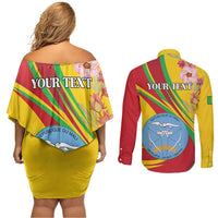 Personalized Mali Independence Day Couples Matching Off Shoulder Short Dress and Long Sleeve Button Shirt Coat Of Arms With Hibiscus Sabdariffa - Wonder Print Shop
