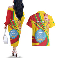 Personalized Mali Independence Day Couples Matching Off The Shoulder Long Sleeve Dress and Hawaiian Shirt Coat Of Arms With Hibiscus Sabdariffa - Wonder Print Shop