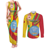 Personalized Mali Independence Day Couples Matching Tank Maxi Dress and Long Sleeve Button Shirt Coat Of Arms With Hibiscus Sabdariffa - Wonder Print Shop