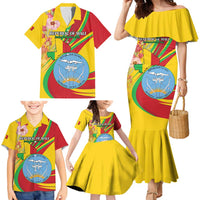 Personalized Mali Independence Day Family Matching Mermaid Dress and Hawaiian Shirt Coat Of Arms With Hibiscus Sabdariffa - Wonder Print Shop