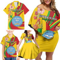Personalized Mali Independence Day Family Matching Off Shoulder Short Dress and Hawaiian Shirt Coat Of Arms With Hibiscus Sabdariffa - Wonder Print Shop